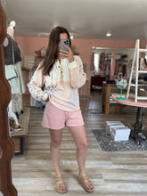 Load image into Gallery viewer, ivory + blush floral stripe hoodie