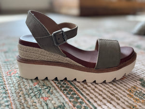dark taupe suede + rope mixed chunky sandal