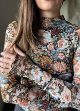 Load image into Gallery viewer, fall floral black mesh long sleeve top