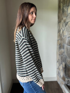 black + turquoise striped sweater