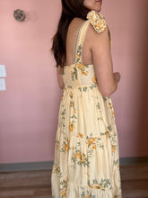 Load image into Gallery viewer, butter yellow + olive floral midi dress