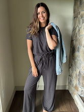 Load image into Gallery viewer, buttery-soft charcoal short sleeve jumpsuit