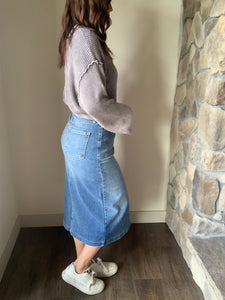 utility pocket denim midi skirt