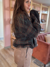 Load image into Gallery viewer, brown + green plaid sherpa jacket