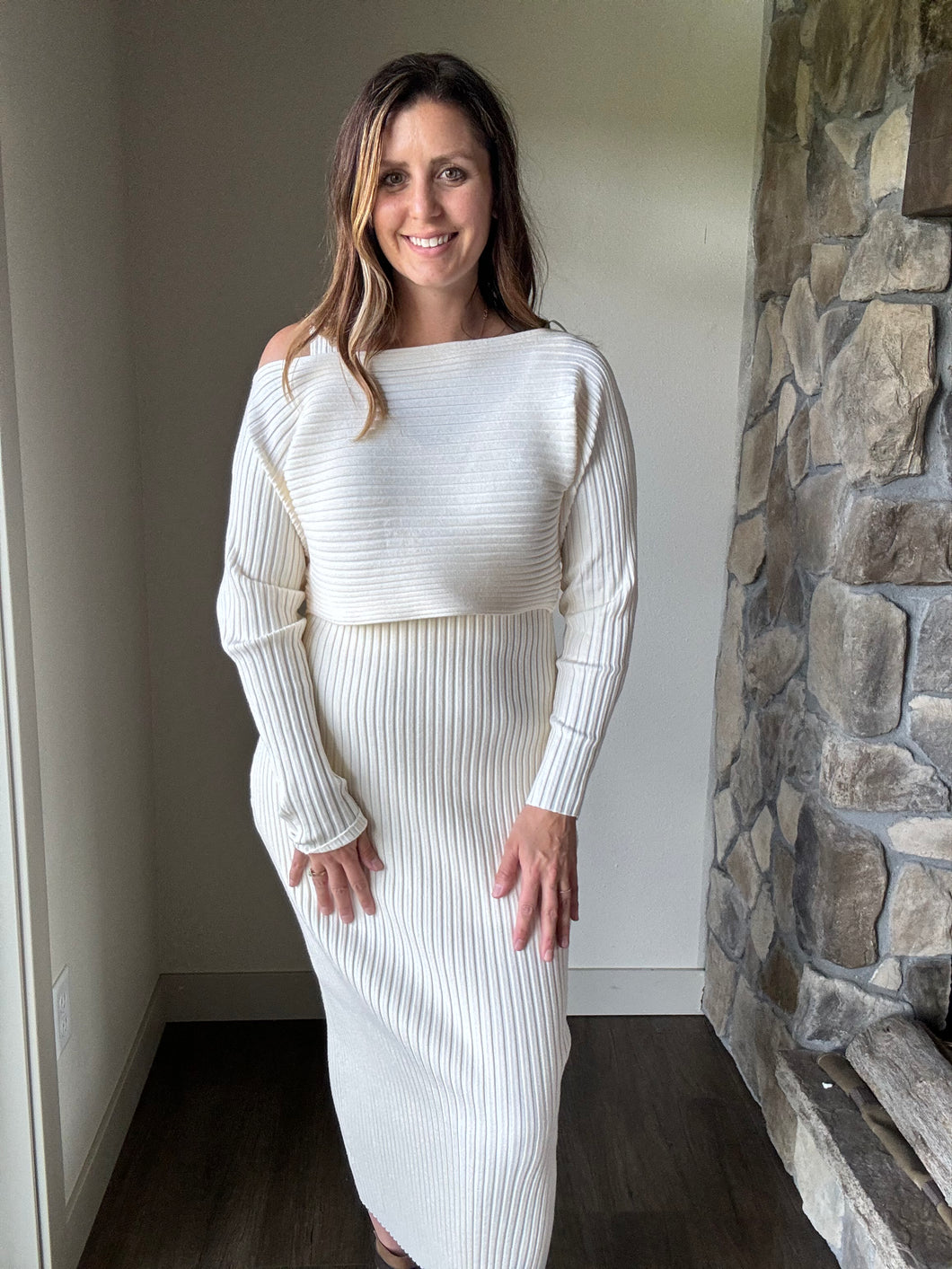 gabi natural ribbed midi sweater dress