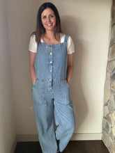 Load image into Gallery viewer, denim button down overall jumpsuit