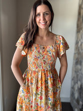 Load image into Gallery viewer, yellow tropical floral midi dress