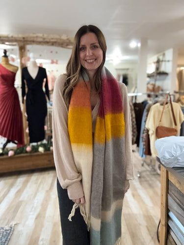 cozy blue + oatmeal colorblock scarf