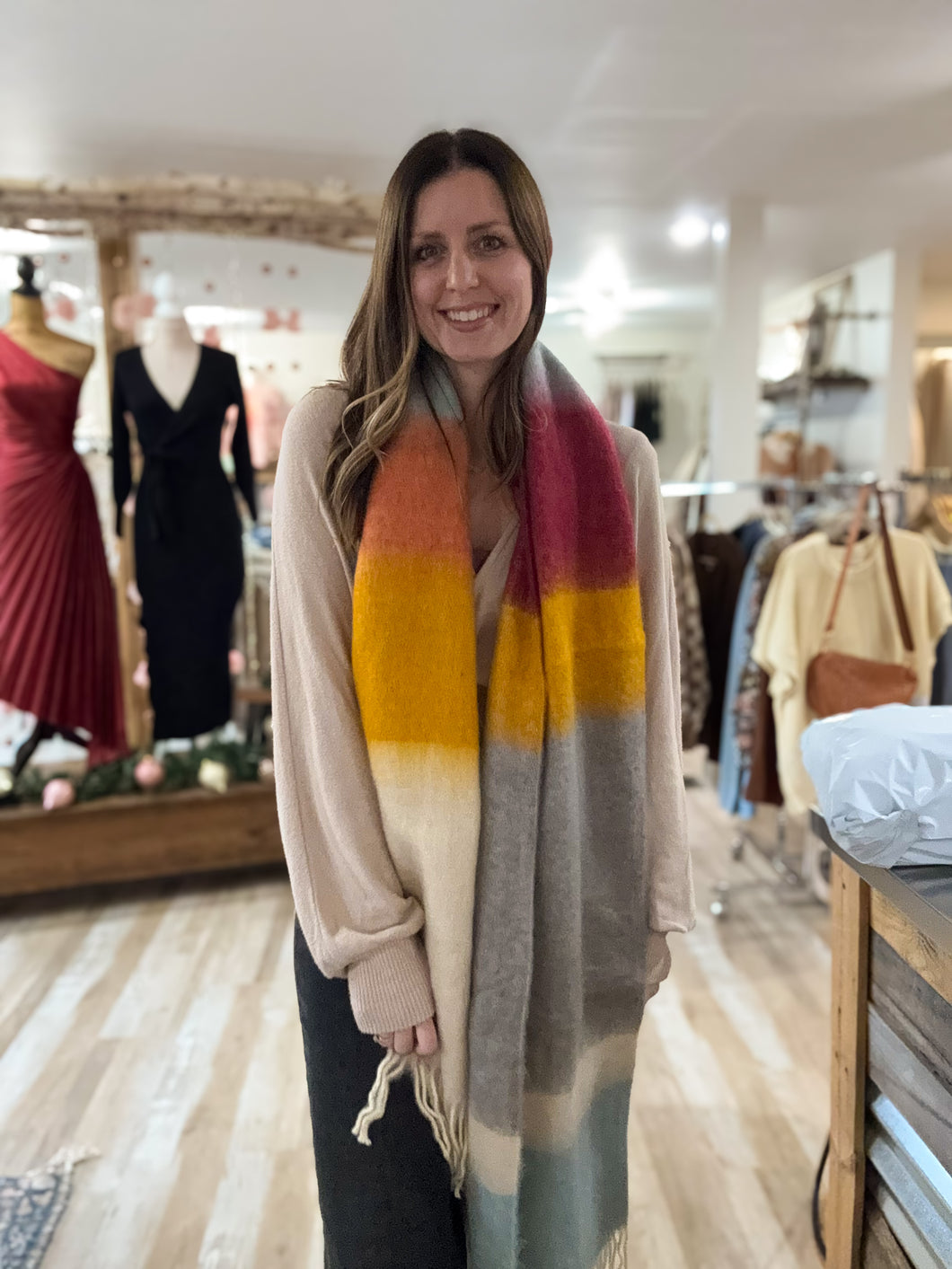 cozy blue + oatmeal colorblock scarf