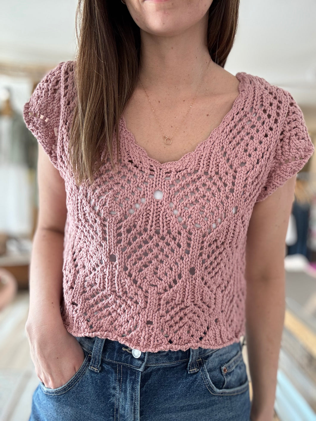 dusty rose crochet top