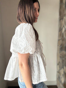 sunday stroll white eyelet front tie top