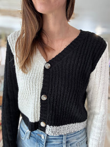 black + white colorblock cardigan