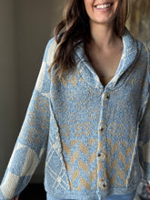 Load image into Gallery viewer, blue + gold printed button cardigan