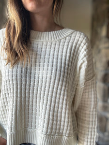 lightweight white waffle sweater