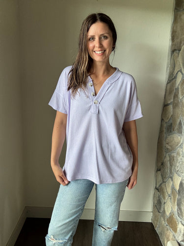 lilac button waffle top