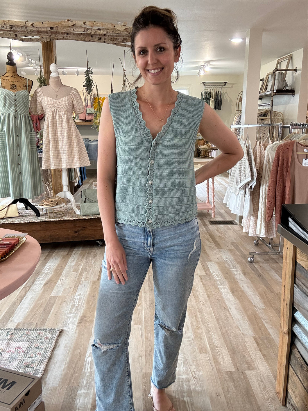 sage button knit vest