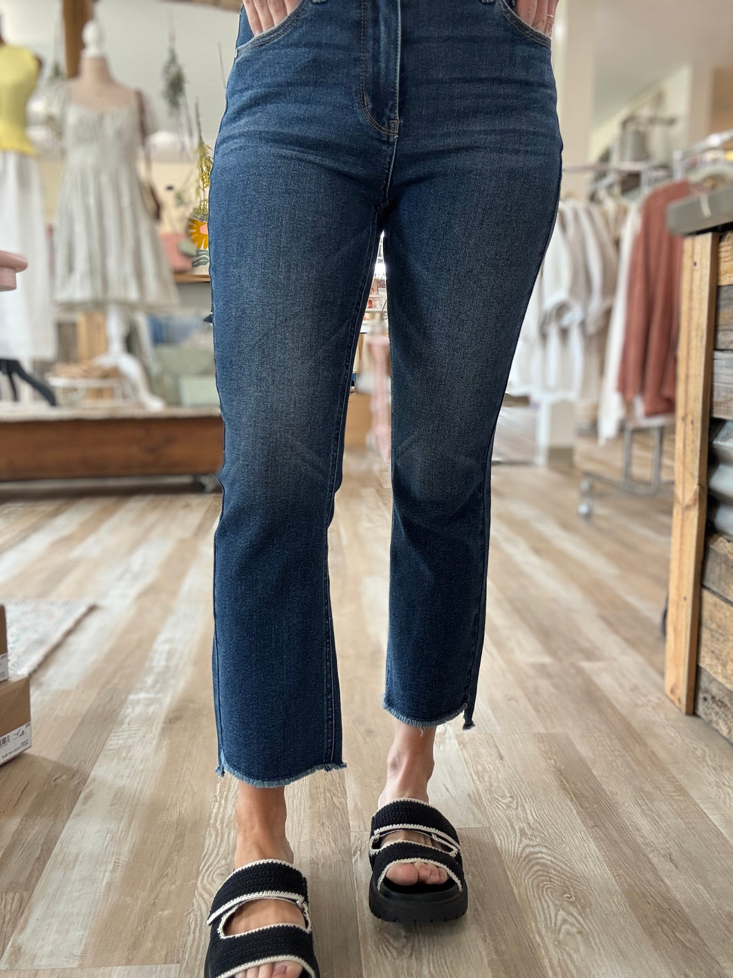 judy blue dark cropped kick flare jeans