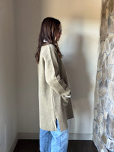 Load image into Gallery viewer, heathered olive coatigan with contrast grey