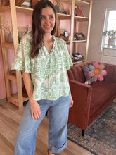 Load image into Gallery viewer, kelly green moroccan tile blouse