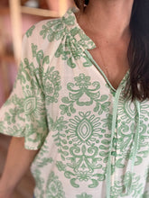 Load image into Gallery viewer, kelly green moroccan tile blouse