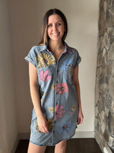 Load image into Gallery viewer, may flowers denim button down dress