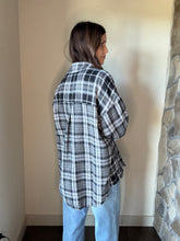 Load image into Gallery viewer, black, grey + white oversized flannel