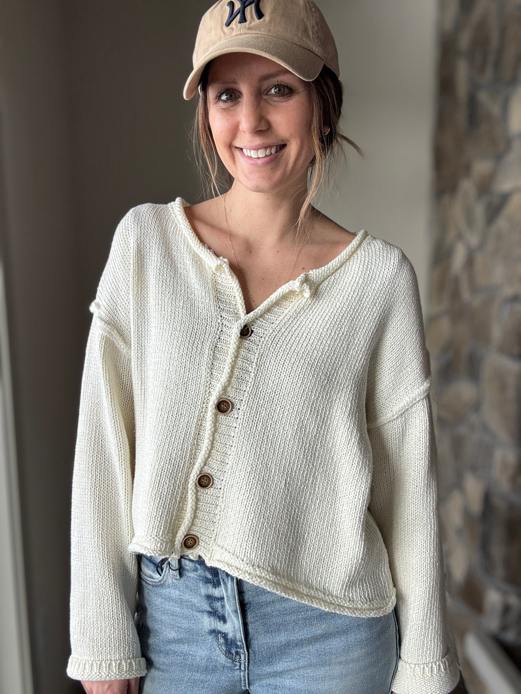 easy days off white button down cardigan