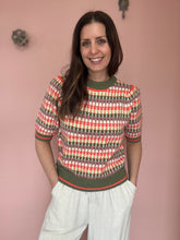 Load image into Gallery viewer, THML green + pink textured half sleeve sweater
