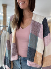 Load image into Gallery viewer, blue + lavender multi check cardigan
