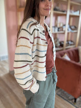 Load image into Gallery viewer, retro fall stripe button cardi