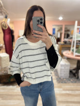 Load image into Gallery viewer, cream + black stripe half sleeve sweater