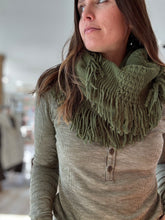 Load image into Gallery viewer, olive pointelle fringe infinity scarf