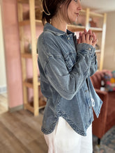 Load image into Gallery viewer, mineral washed knit denim jacket