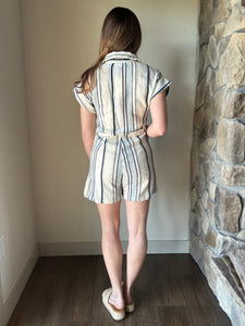 natural blue stripe romper