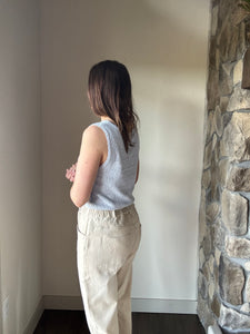 vintage oatmeal drawstring slim barrel pants
