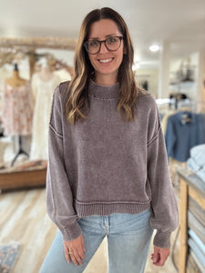 plum mineral washed mock sweater