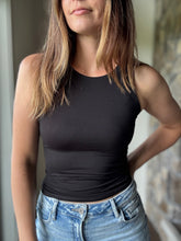 Load image into Gallery viewer, black soft boat neck tank top