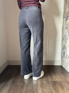 washed black cotton wide leg pants