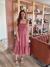 Load image into Gallery viewer, red gingham tiered midi dress