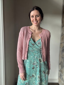 dusty rose crochet button cardigan