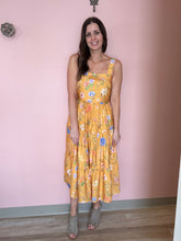 Load image into Gallery viewer, yellow + blue floral midi dress | S-3XL