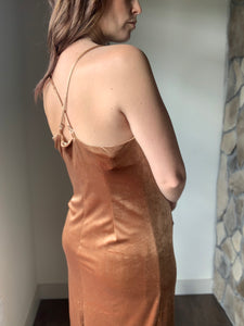 copper velvet midi slip dress