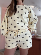 Load image into Gallery viewer, missy butter yellow + brown polka dot shorts