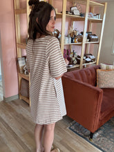 Load image into Gallery viewer, taupe + ivory striped short sleeve dress