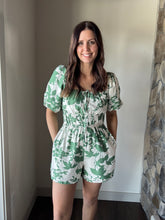 Load image into Gallery viewer, green floral flowy romper