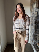 Load image into Gallery viewer, taupe + navy stripe cardigan sweater