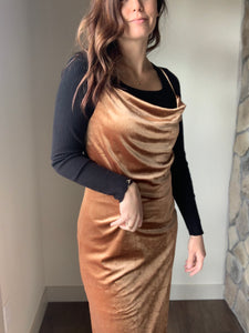 copper velvet midi slip dress