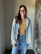 Load image into Gallery viewer, blue + gold printed button cardigan