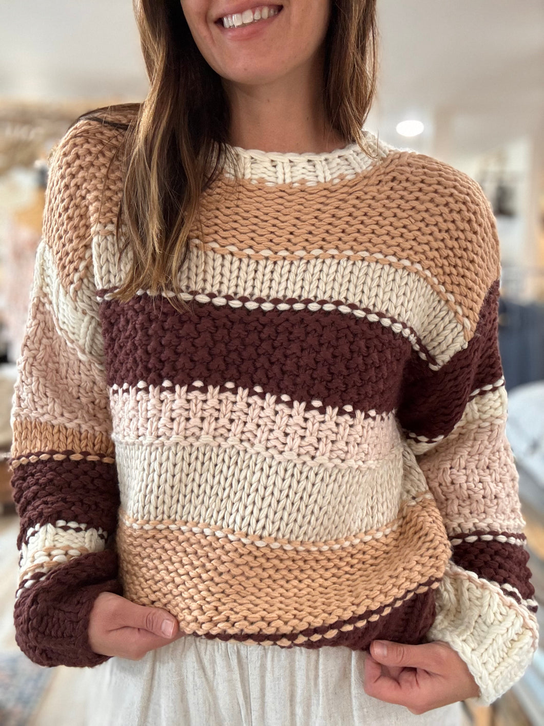 burgundy butter pecan chunky hand-knit sweater