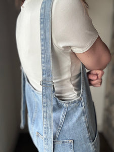 denim button down overall jumpsuit